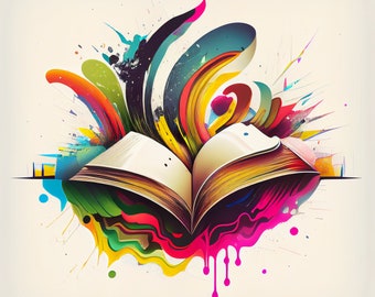 Pôster de redemoinhos coloridos de livros: impressão artística caprichosa (download digital)