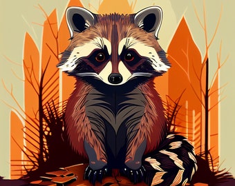 Impressão digital de arte pop de guaxinim - Adicione um toque de fofura às suas paredes