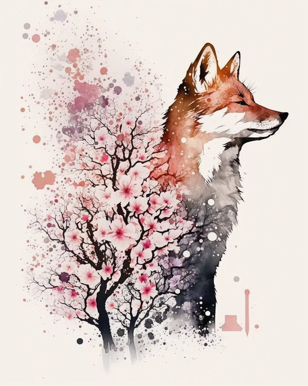 Sakura Fox Watercolour Digital Print : Bring the Cherry