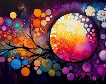 Impressão digital abstrata: tinta alcoólica encontra o pontilhismo