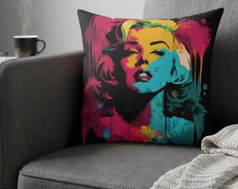 Almofada decorativa Marilyn Munro Pop Art | Almofada decorativa retrô preta | Decoração maximalista para casa