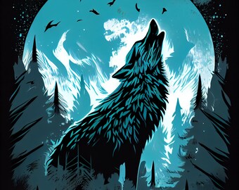 Night Wolf Digital Print : Howl with Colour!