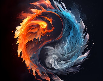 Arte de parede Yin Yang | Impressão de meditação Zen | Encontre o equilíbrio com o fogo e o gelo