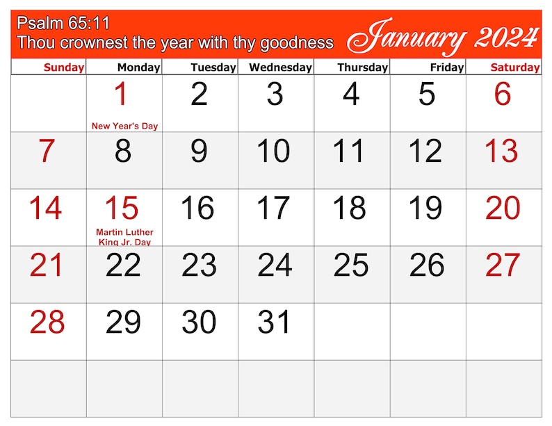 Digital Jan 2024 to Dec 2024 Printable Monthly Planner Bible Verses