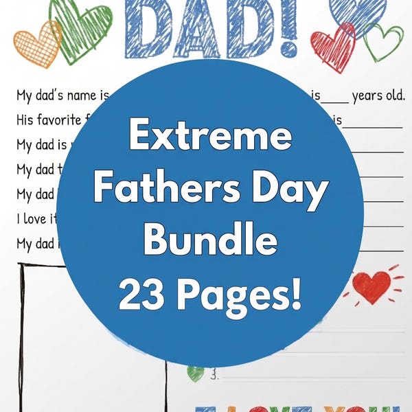 Large digital download Bundle for Father’s Day, 23 Pages of Kids activity gift PDF