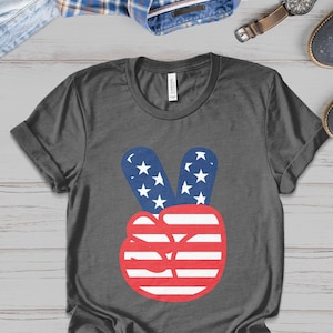Chemise de signe de paix de drapeau américain, chemise des Etats-Unis, quatrième de juillet, chemise de jour de l'indépendance, chemise patriotique