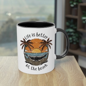 Life Is Better At The Beach Mug, Beach Mug, Summer Travel Mug, Summer Gift Mug, Hammock and Palm Trees, Funny Mug, Travel Gift Mug