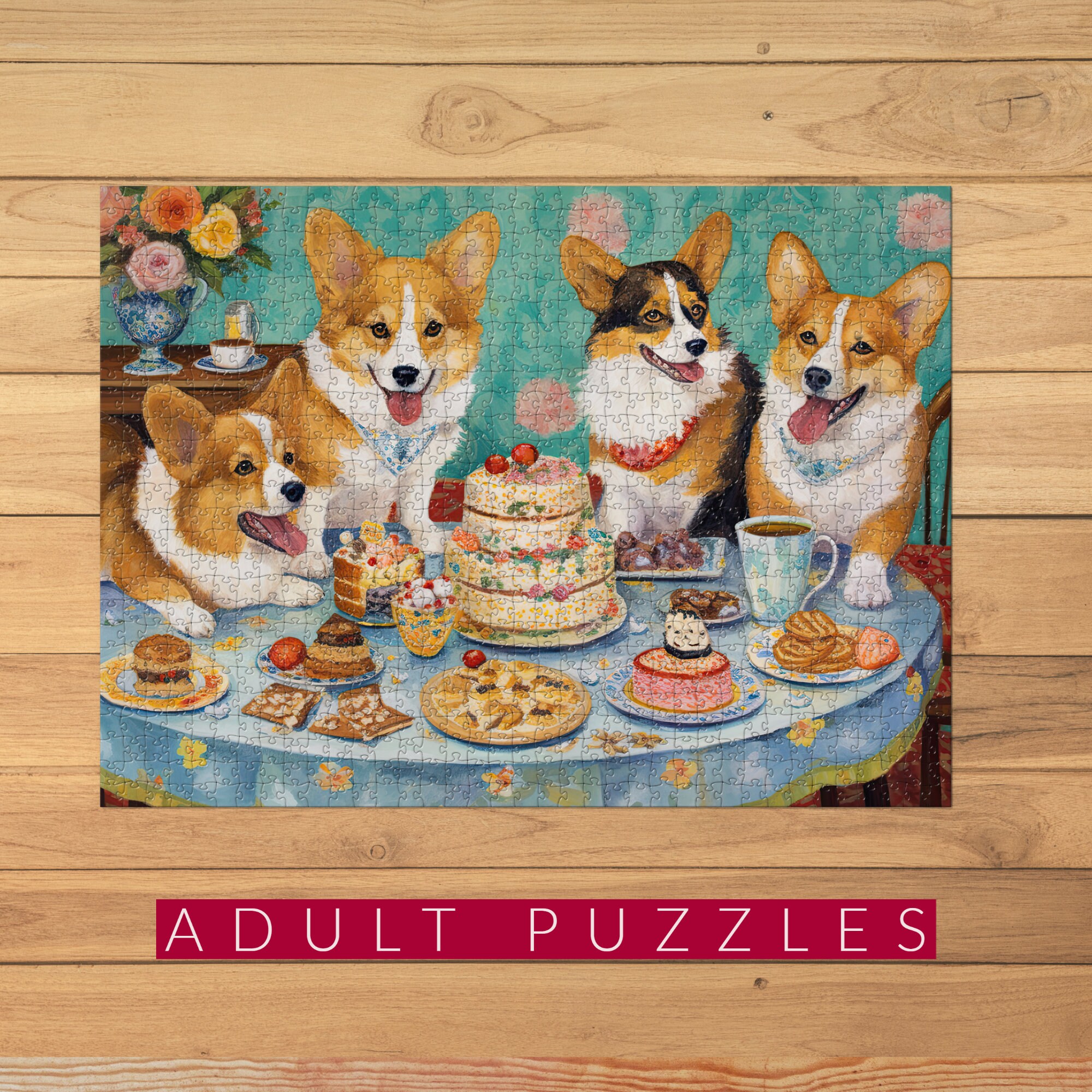 Rustic 5 Corgis Dog Puzzle with Photo Tin PUZL52158