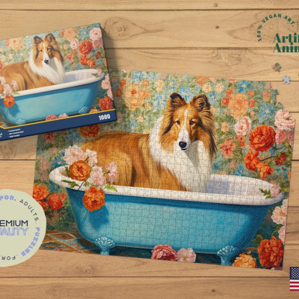 Rough Collie Jigsaw Puzzle, Puzzle for Adults, Adult Puzzle, Collie Gifts, Rough Collie, Collie Art, Rough Collie Art, Collie Painting,