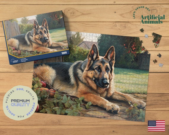 German Shepherd Pitter Patter Dog Lover Vintage Jigsaw Puzzle by