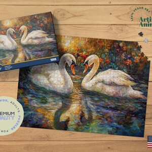 Swan Jigsaw Puzzle, Swan Painting, 1000 Piece Puzzle, Bird Art, Swan Art, Swan Lake, Swan Birthday, Puzzles for Adults, Adult Puzzles,