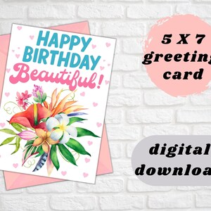 happy birthday card | digital download | print at home | Birthday card 5 x 7 | instant download card | Flower bouquet birthday card