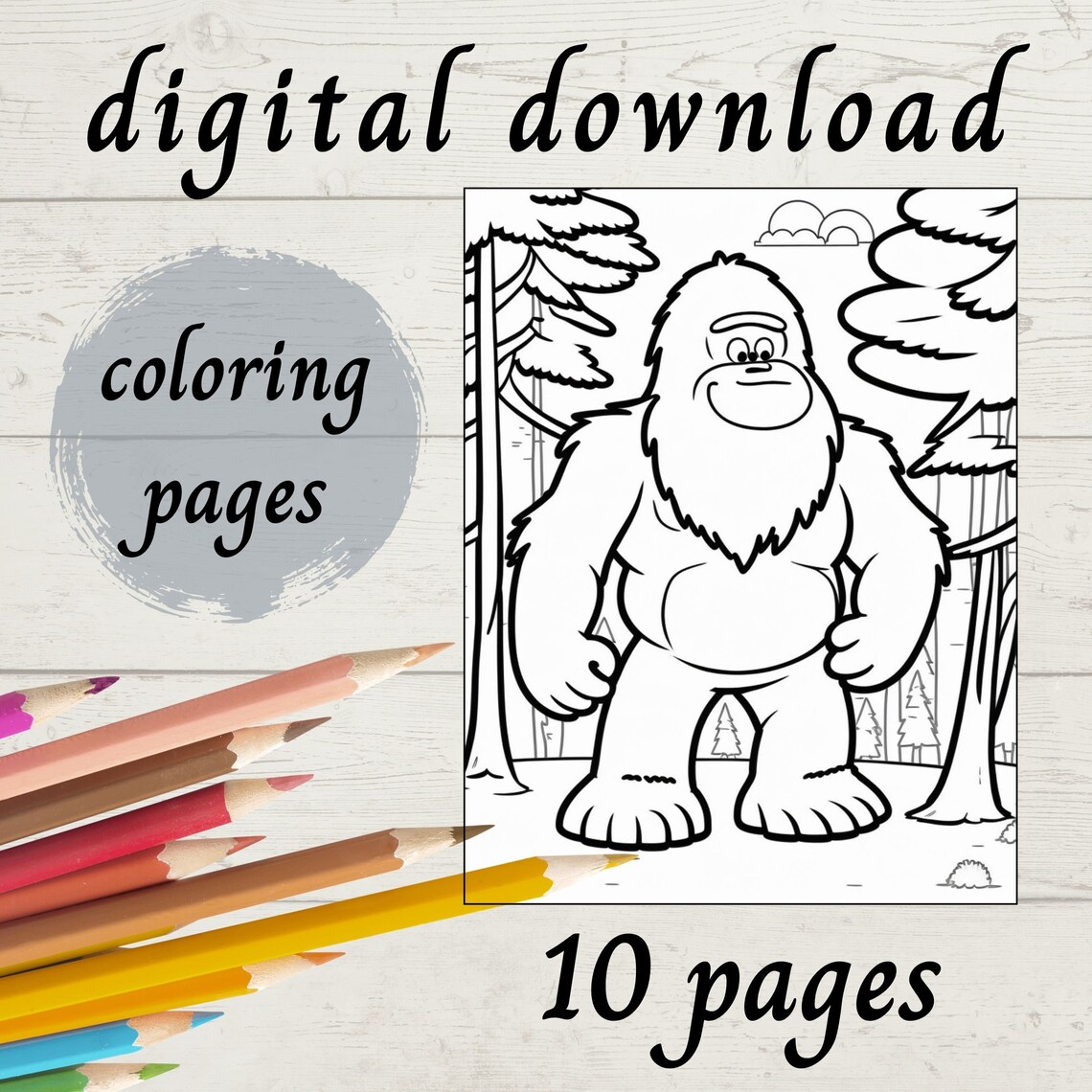 Bigfoot Coloring Pages for Kids Digital Download Coloring Sheets ...