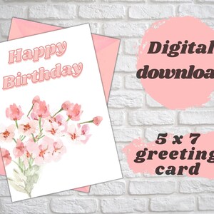 Verjaardagskaart | digitale download | 5 x 7 wenskaart | Gelukkige verjaardag print thuis kaart | bloemboeket verjaardagskaart | directe download