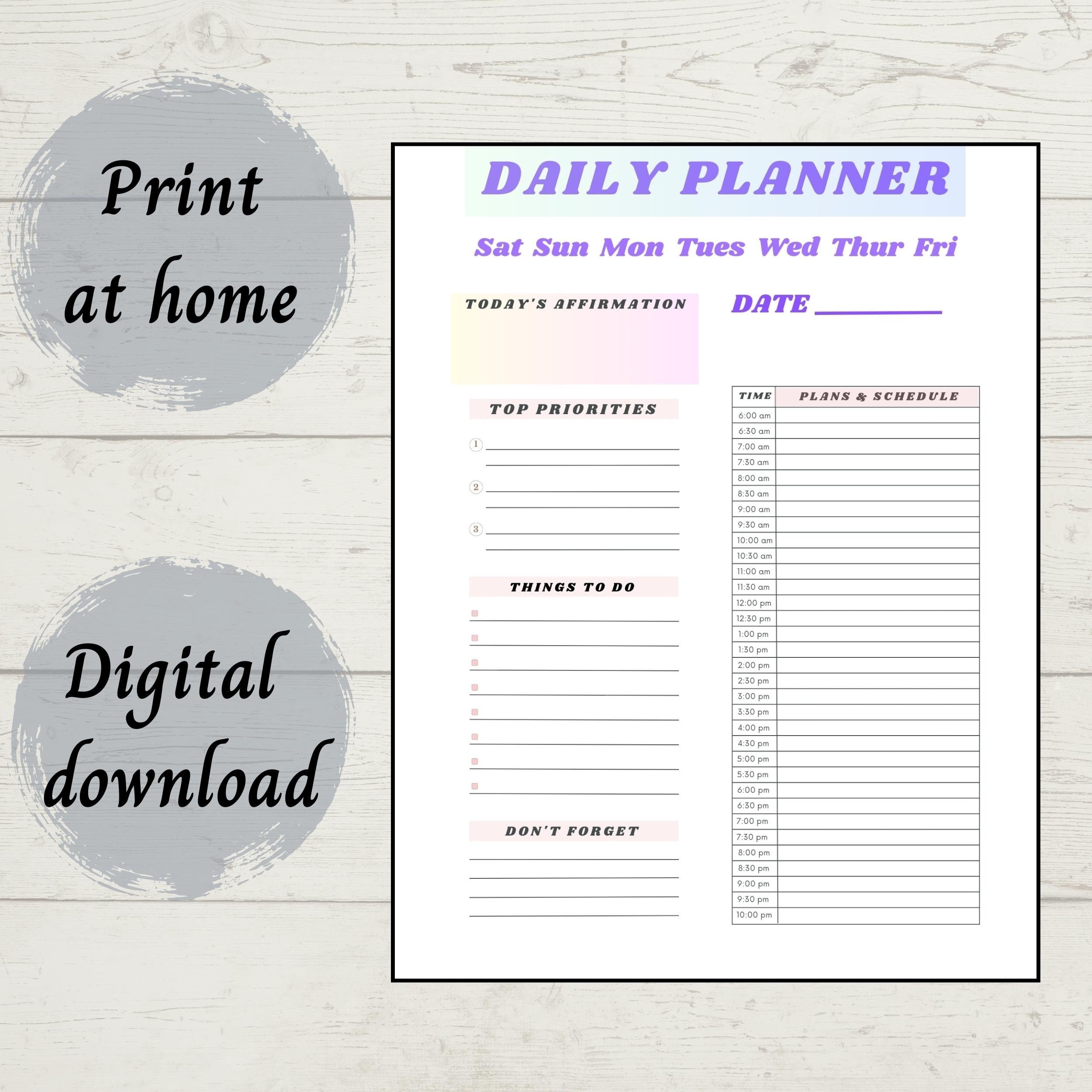 Daily Planner | Digital Download | Printable to Do List | Print at Home ...