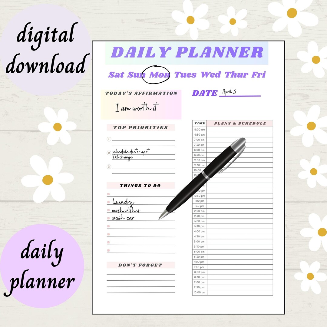 Daily Planner | Digital Download | Printable to Do List | Print at Home ...
