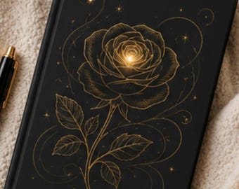 Black Gold Rose Journal, Dark Feminine Notebook, Elegant Reflection Diary