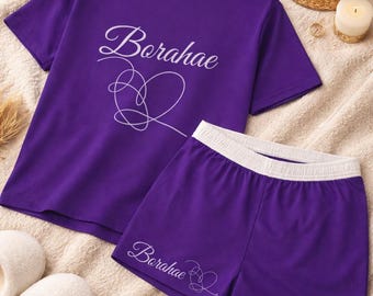 Borahae Pajama Set Cute Korean Sleepwear Aesthetic Matching PJ Set Soft Lounge Shorts Set Gift for Her Cozy Nightwear BTS Inspired