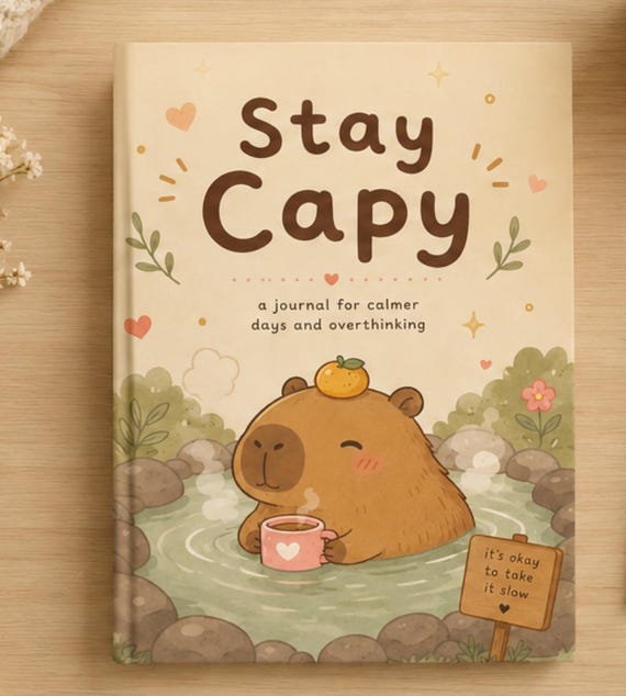 Stay Capy Journal Cute Capybara Self Care Journal  Anxiety & Overthinking Journal Hardcover Self Care Notebook meaningful gift mental health