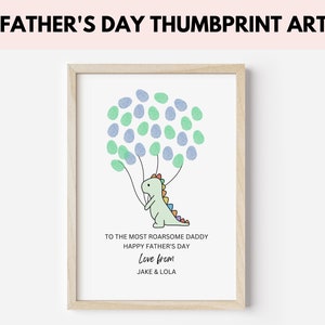 Vaderdag dinosaurus vingerafdruk kunst, gepersonaliseerd vaderdagcadeau van kinderen, doe-het-vingerafdruk ambacht, handafdruk aandenken