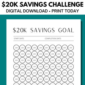 PRINTABLE 20K Savings Tracker, Minimalist 20000 Savings Challenge, Instant Download PDF, Printable
