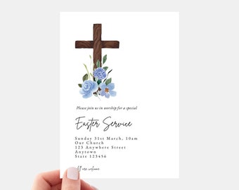 EDITABLE Easter Service Invitation, Floral Cross Flyer For Religious Celebration, Printable Digital Template, EA24