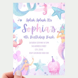 EDITABLE Mermaid Birthday Invitation, Printable Under The Sea Birthday Invite, Girl Mermaid Birthday Party, Printable Digital Template, MM23