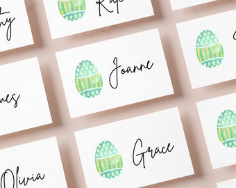 Tarjetas EDITABLES de lugar de Pascua, tarjetas de nombre imprimibles para el brunch, almuerzo o cena de Pascua, tarjetas personalizadas de asientos para huevos de Pascua en colores pastel, EA24