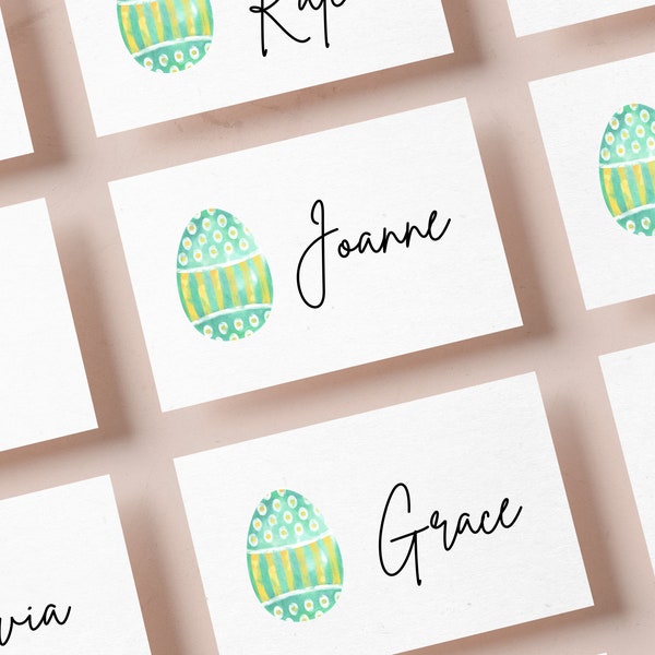 EDITABLE Easter Place Cards, Printable Name Cards For Easter Brunch, Lunch Or Dinner, Personalized Pastel Easter Egg Seating Cards, EA24