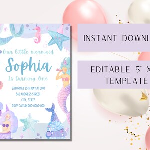 EDITABLE Our Little Mermaid Birthday Invitation, First Birthday Invite ...
