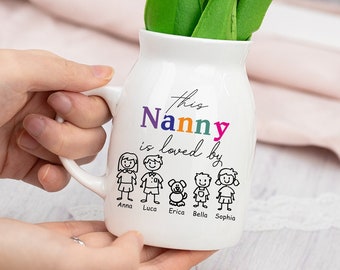 Personalized Flower Vase for Nanny, Custom Family Vase, Ceramic Vase, Mothers Day Gift, Mothers Day Vase, Gift for Mum from Kids, Nanny Vase