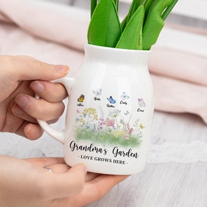 Vase personnalisé de fleur de jardin de grand-mère, vase de fleur de grand-mère, cadeau personnalisé de fête des mères, cadeau de grand-mère, vase de fleur personnalisé de nom de petit-enfant image 3