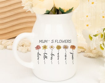 Vase à fleurs personnalisé, vase à fleurs personnalisé pour maman, vase à fleurs avec poignée, cadeau de fête des mères pour maman, grand-mère, vase nounou