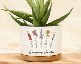 Pot de plantes de jardin de grand-mère personnalisé, pots de fleurs de naissance personnalisés, cadeaux de grand-mère, jardinière extérieure, cadeau d’anniversaire, art familial, cadeau de fête des mères