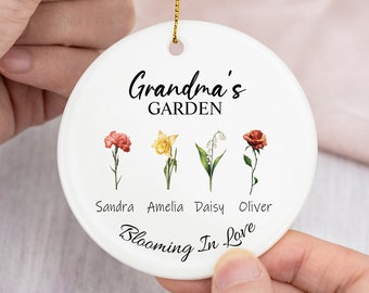 Ornement personnalisé de fleur de jardin de grand-mère, cadeau personnalisé de grand-mère, fleur de nom de petit-enfant, cadeau pour maman, nounou, grand-mère, cadeaux de la fête des mères