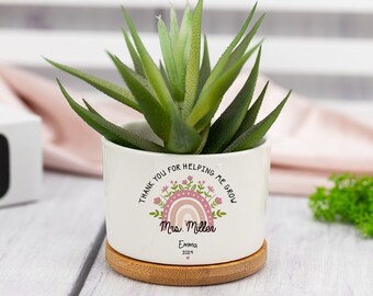 Personalised Teacher Gift, Custom Flower Pot, Ceramic Pot, Gift For Teacher, Thank You For Helping Me Grow, Gift for Her, Plant Pot