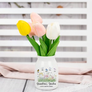 Vase personnalisé de fleur de jardin de grand-mère, vase de fleur de grand-mère, cadeau personnalisé de fête des mères, cadeau de grand-mère, vase de fleur personnalisé de nom de petit-enfant image 6