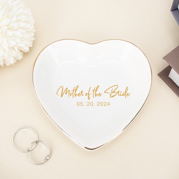 Personalized Ring Dish For Mother of Bride, Custom Heart Jewelry Holder For Mother in law, Ceramic Trinket Tray, Wedding Gift From Bride