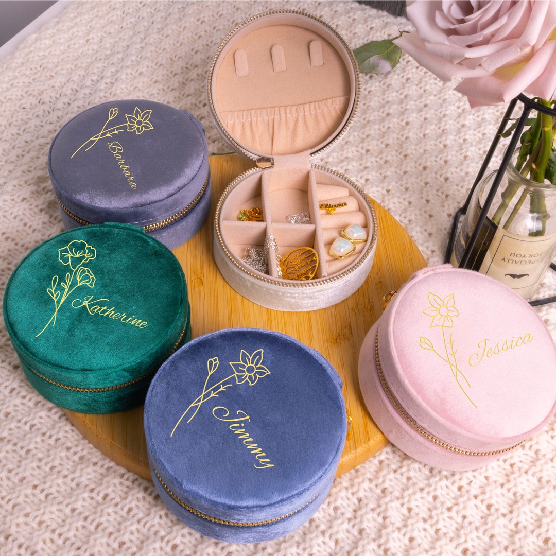 Personalized Velvet Jewelry Box Custom Travel Jewelry Box Etsy