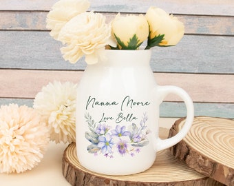 Cadeau personnalisé pour nounou, vase floral Nana, petit vase personnalisé, vase dessiné à la main, cadeau pour nounou, cadeau pour maman, cadeau de fête des mères, jardin de nounou