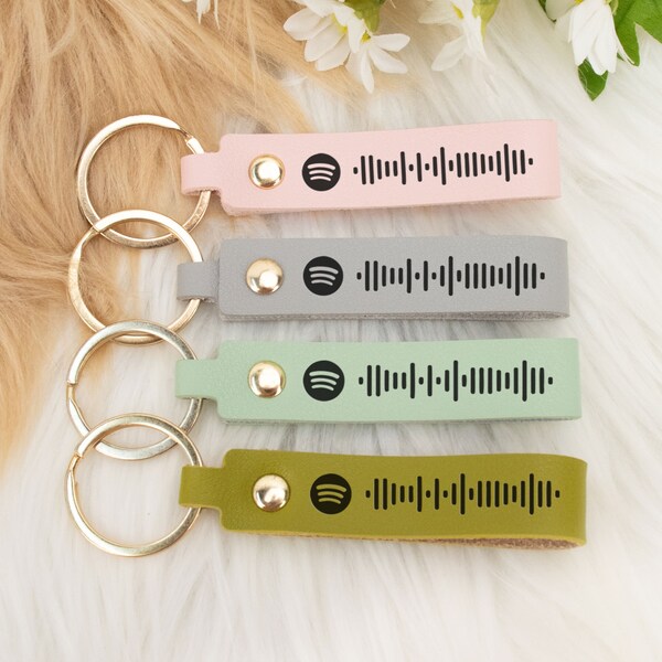 Porte-clés scannable Spotify Code, porte-clés en cuir de code musical personnalisé, cadeau d’amateur de musique, porte-clés personnalisé, cadeau du meilleur ami, cadeau d’anniversaire