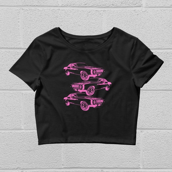 Pink Race Car Baby Tee, Y2k Grunge Top, Racer Tee, Women’s Crop Top