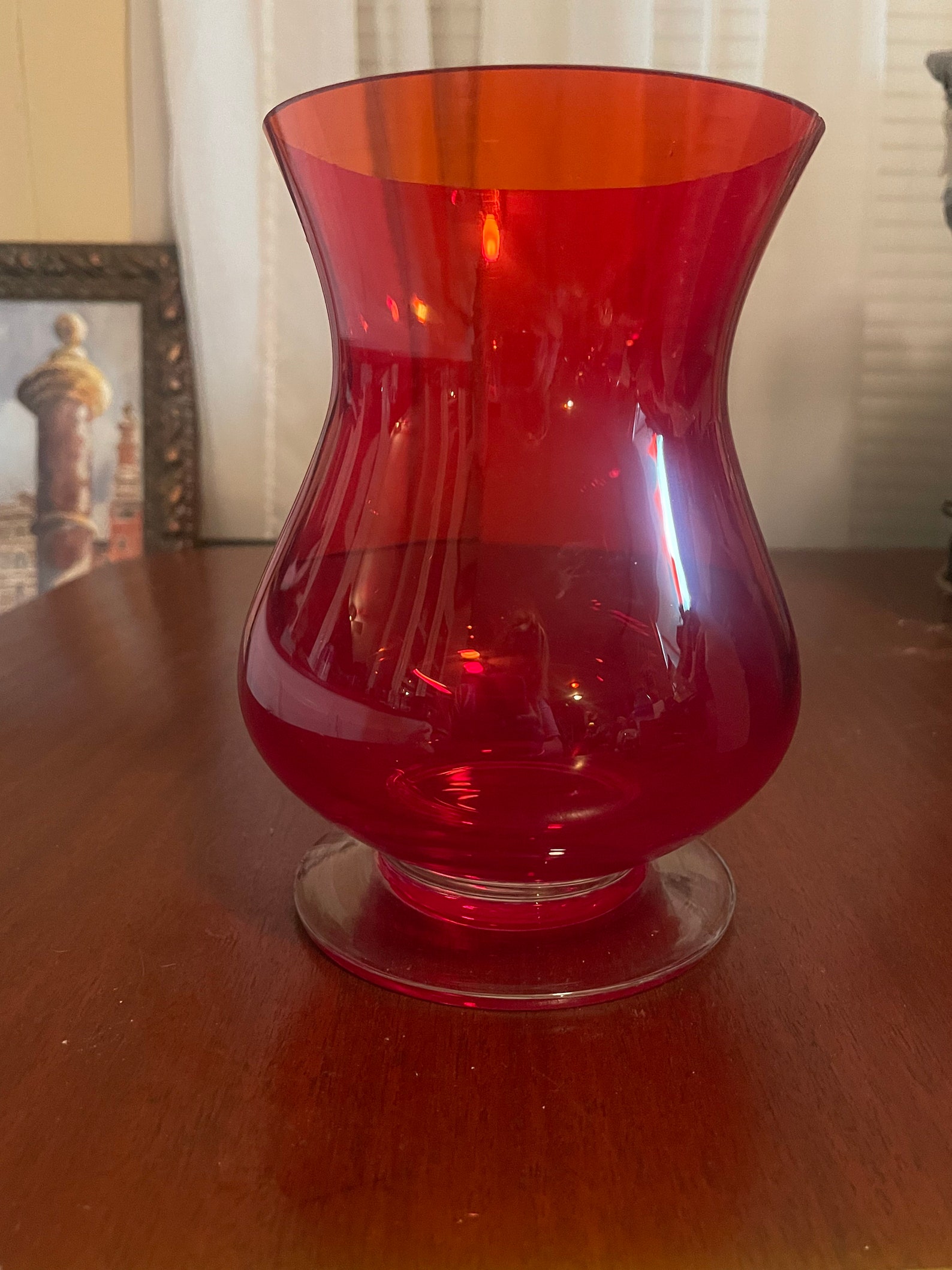 Red Amberina Glass Vase With Clear Base Etsy