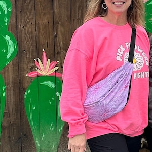 Pick Flowers Not Fights Floral Crossbody Large Fanny Pack with Pink Texas Thistle