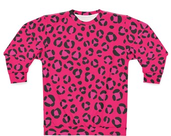 Oversized Crewneck Sweatshirt Pullover All Over Print Hot Pink Leopard