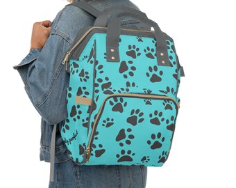 Sky Blue Paw Print "Pawsitively Perfect" Multifunctional Diaper Bag or Backpack