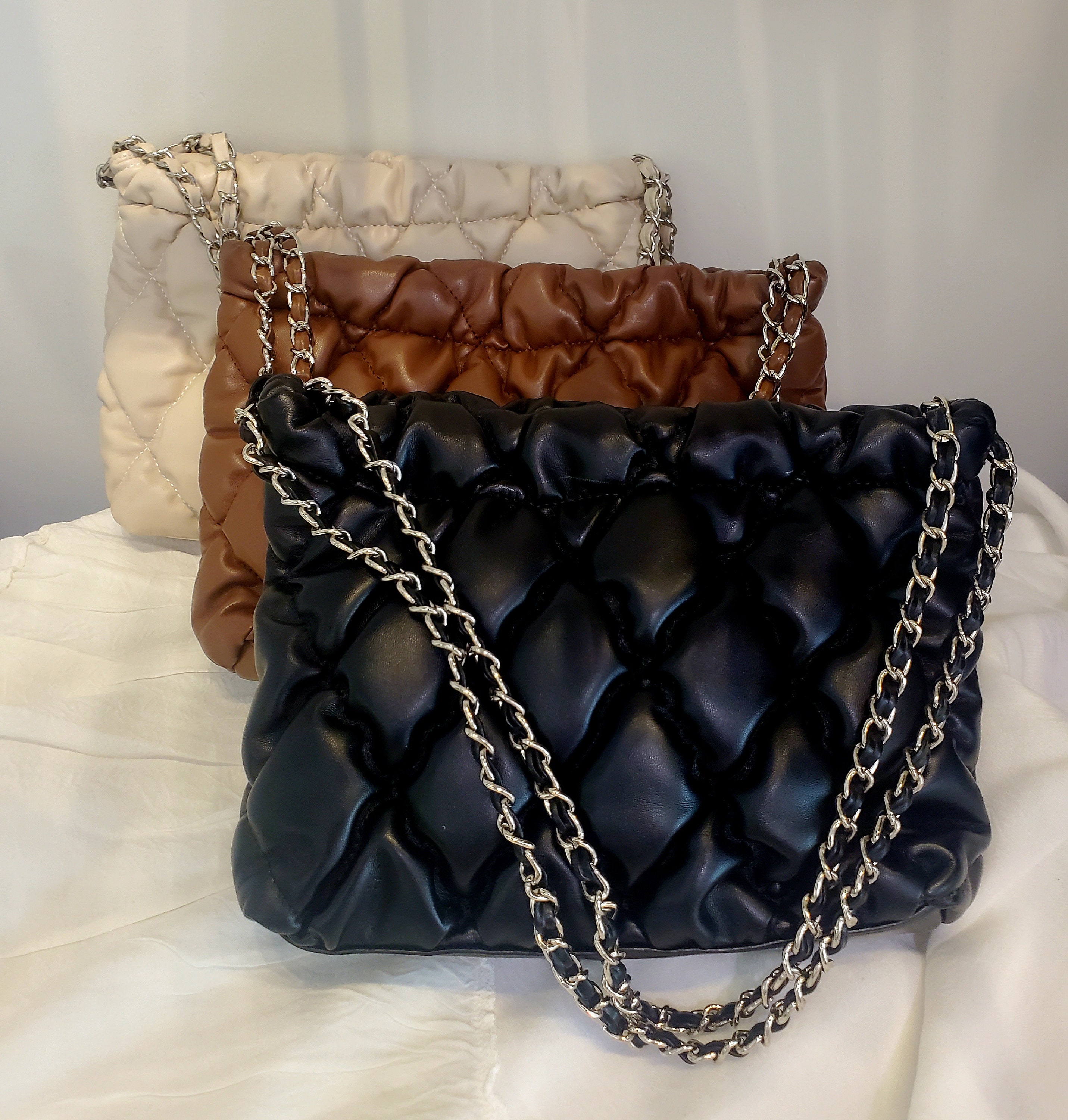 High Quality Quilted Faux Vegan Leather with Chain Strap, Shoulder Bag for Women, Quilted Diamond Shoulder Bag, Fashion Chain Strap Purse