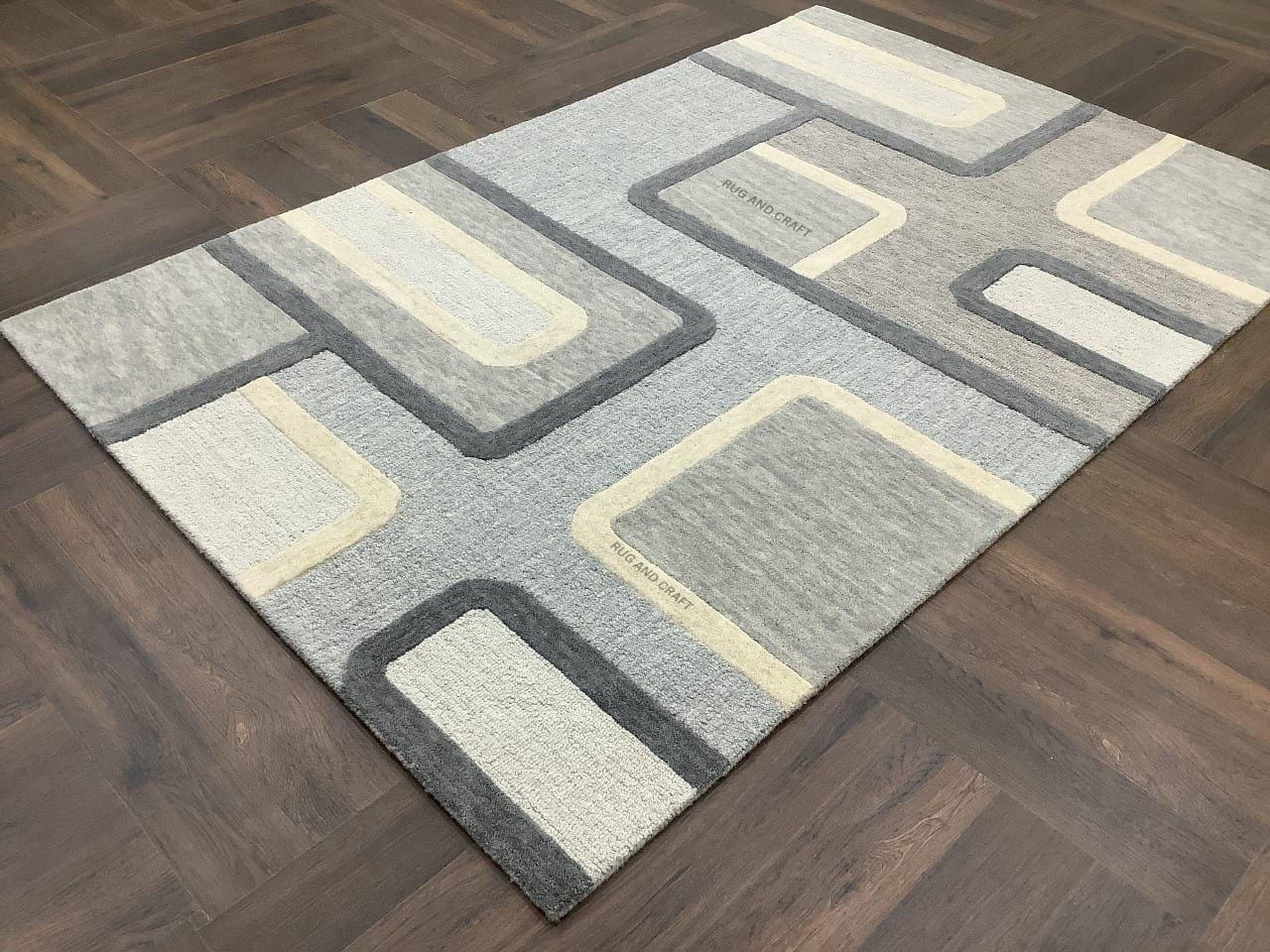 Modern Geometric Hand Tufted Rug | Abstract Linear Carpet | Minimalist ...