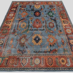 Classic Blue Oushak Hand Knotted Vintage Antique Area Rug Size 4x6 to 12x18 For Living Room Bed Room Office Kids Room All Type Of Room.