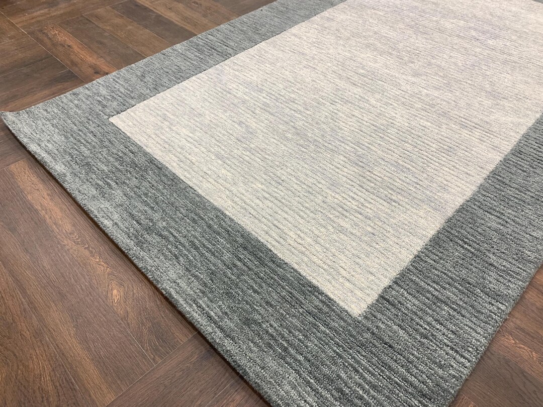 Modern Subtle Design Rug Elegant Framed Hand Tufted Rug | Subtle Neutral Floral Carpet | Minimal ...